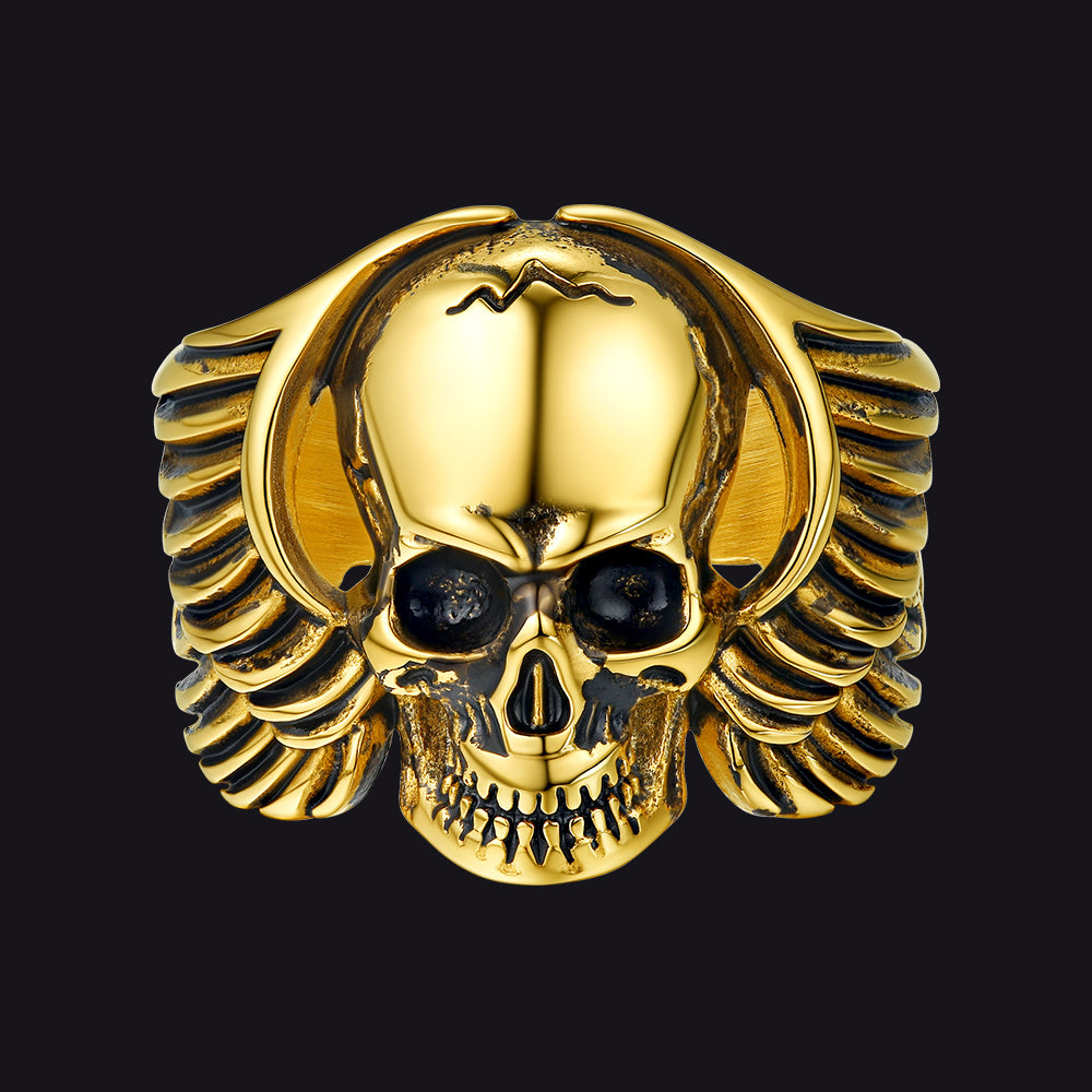 Faithheart Gothic Cool Wings Skull Rings for Men