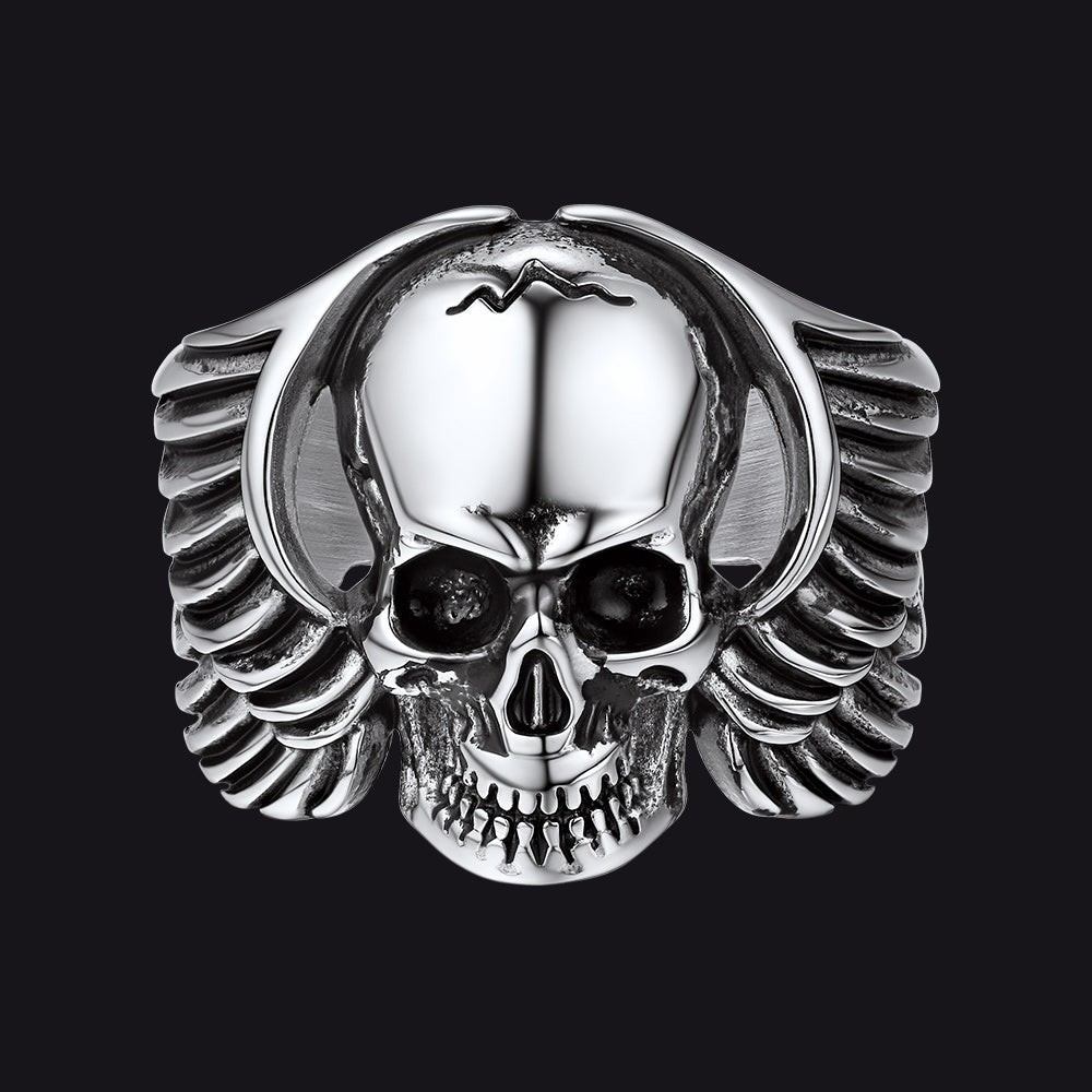 Faithheart Gothic Cool Wings Skull Rings for Men