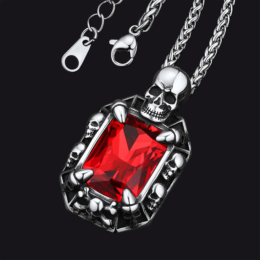 Gothic Gemstone Dragon Claw Necklace with Skull for Menimg