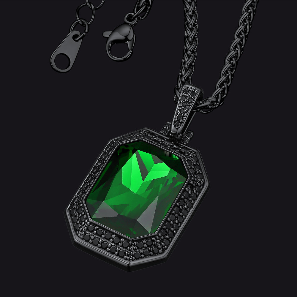 Gothic Emerald Cubic Zirconia Dog Tag Necklace