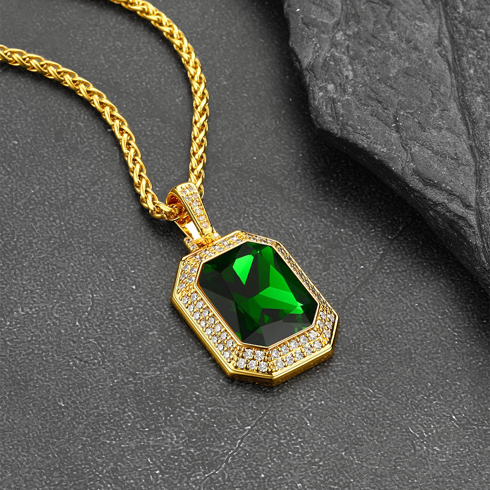 Gothic Emerald Cubic Zirconia Dog Tag Necklace