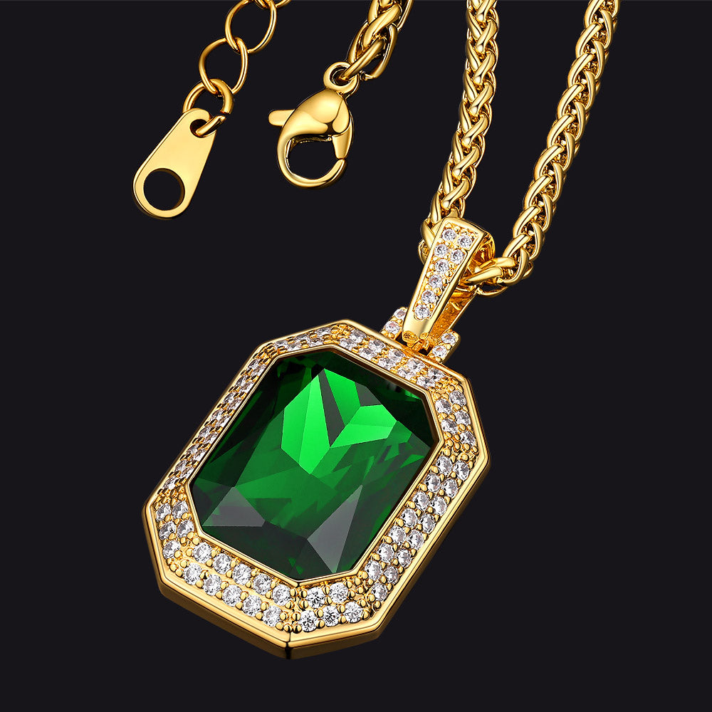 Gothic Emerald Cubic Zirconia Dog Tag Necklace