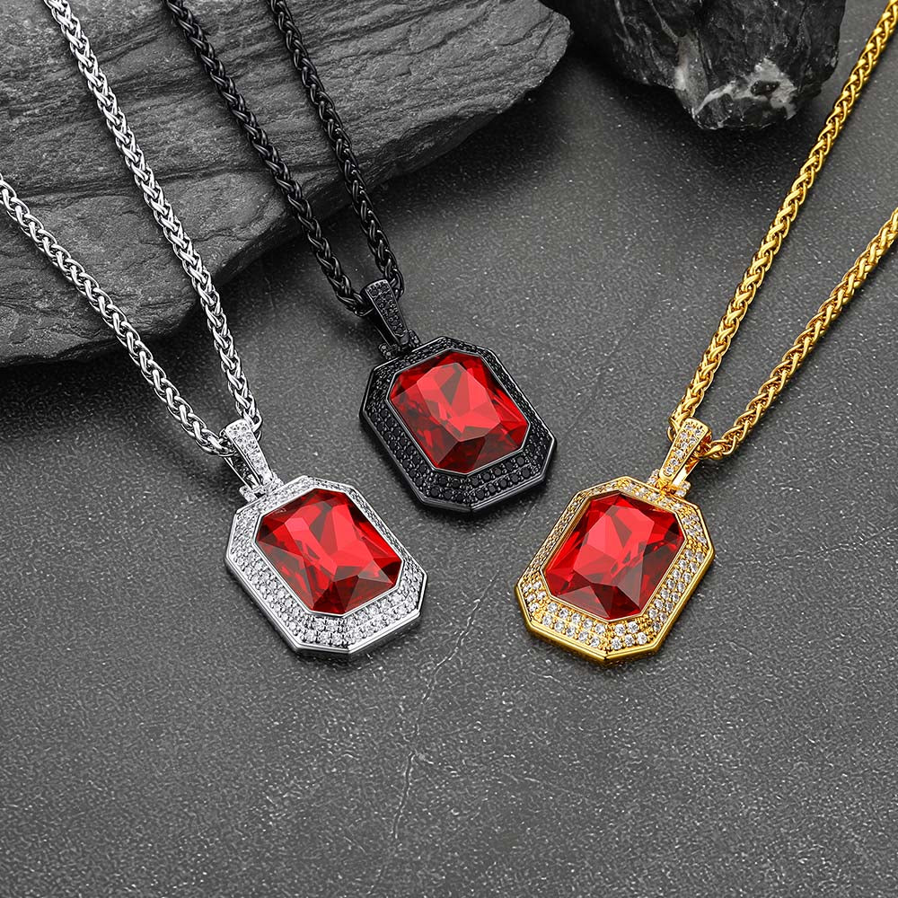 Red Ruby Cubic Zirconia Dog Tag Pendants, Gothic Jewelry