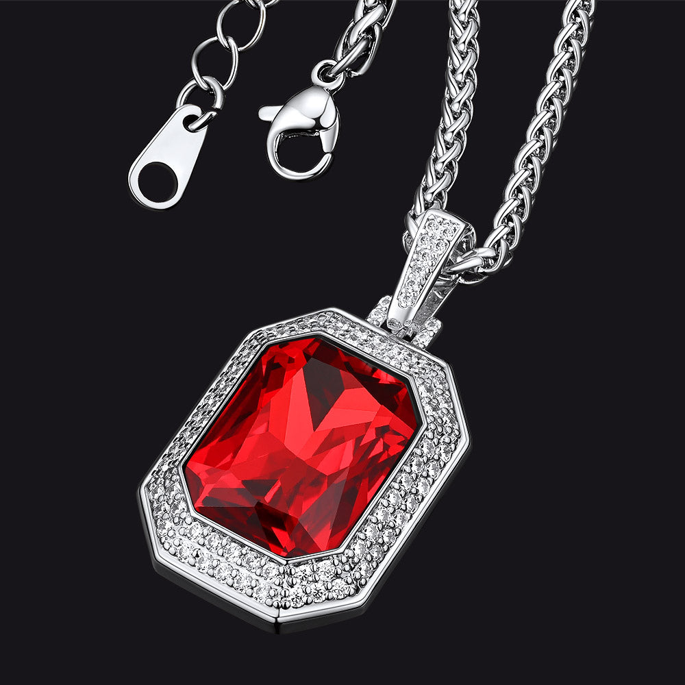 Red Ruby Cubic Zirconia Dog Tag Necklace by FaithHeart