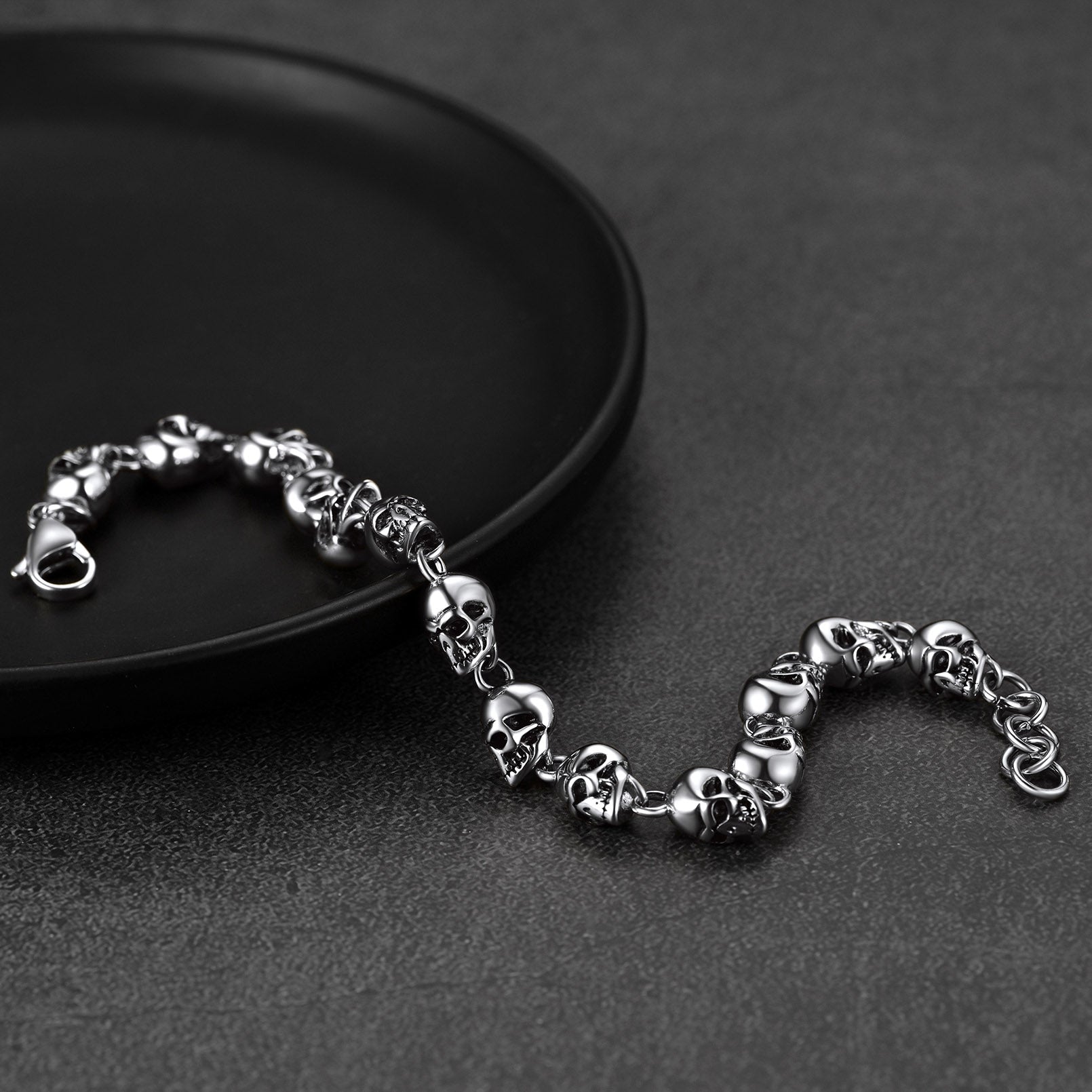 Gothic Linked Chain Skull Bracelet for Men