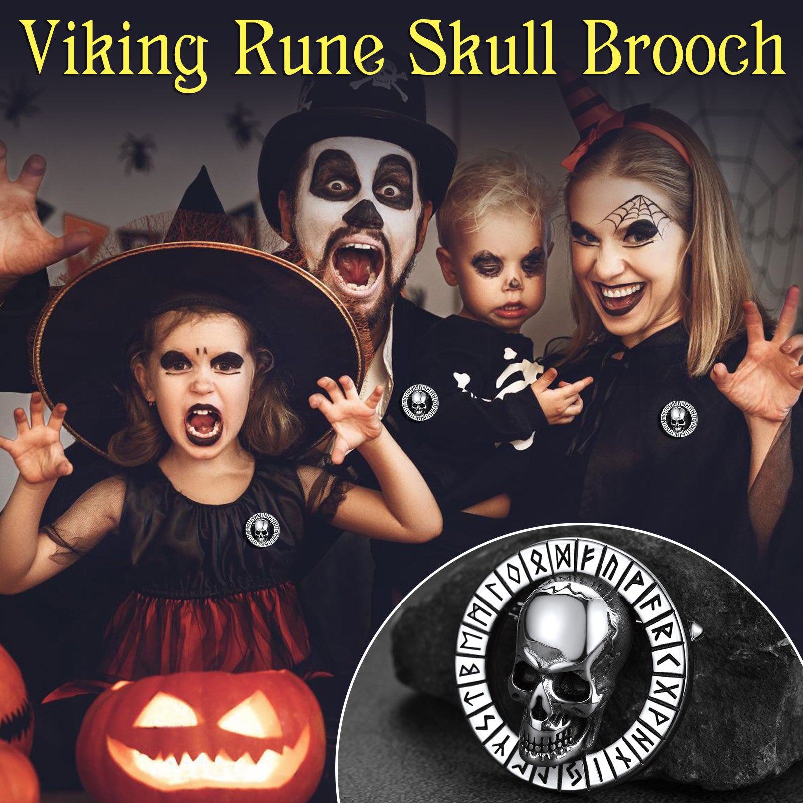 Gothic Punk Skull Brooch Pin for Men Women