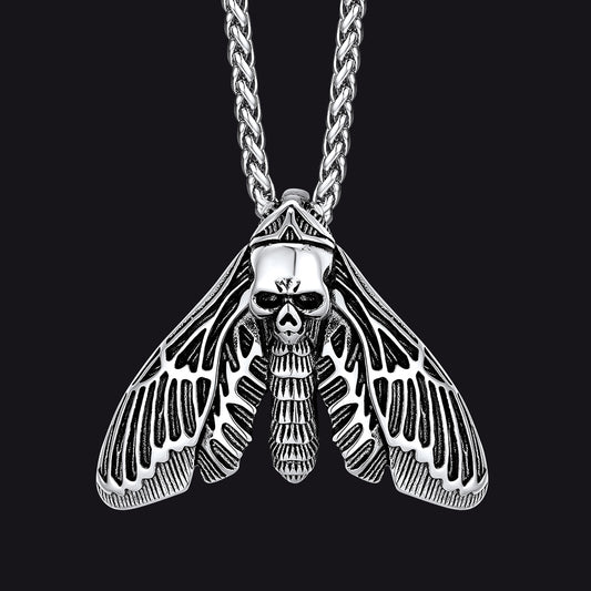 Cool Gothic Skull Moth Necklace for Men Boysimg