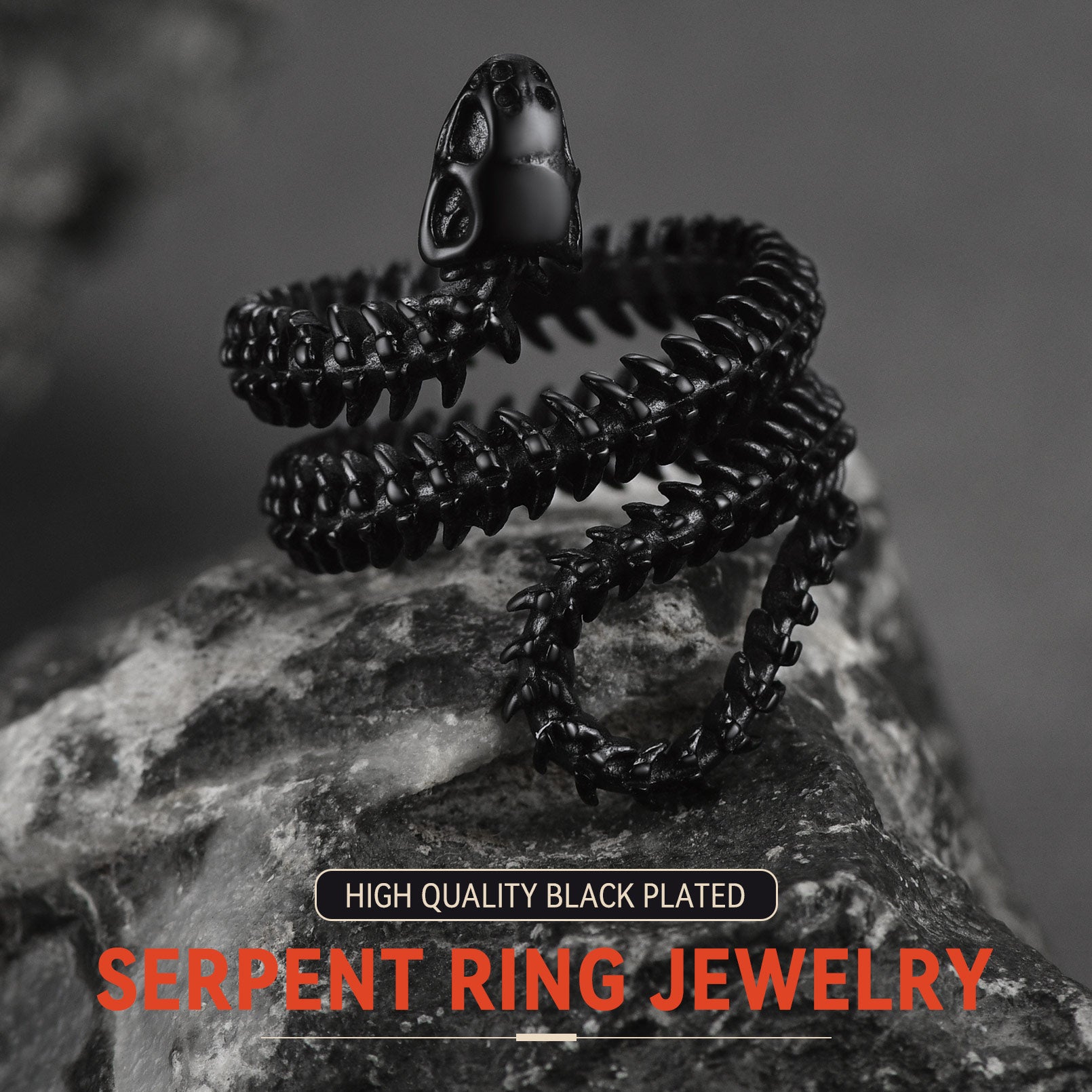 Gothic Snake Skull Bone Ring for Men Women