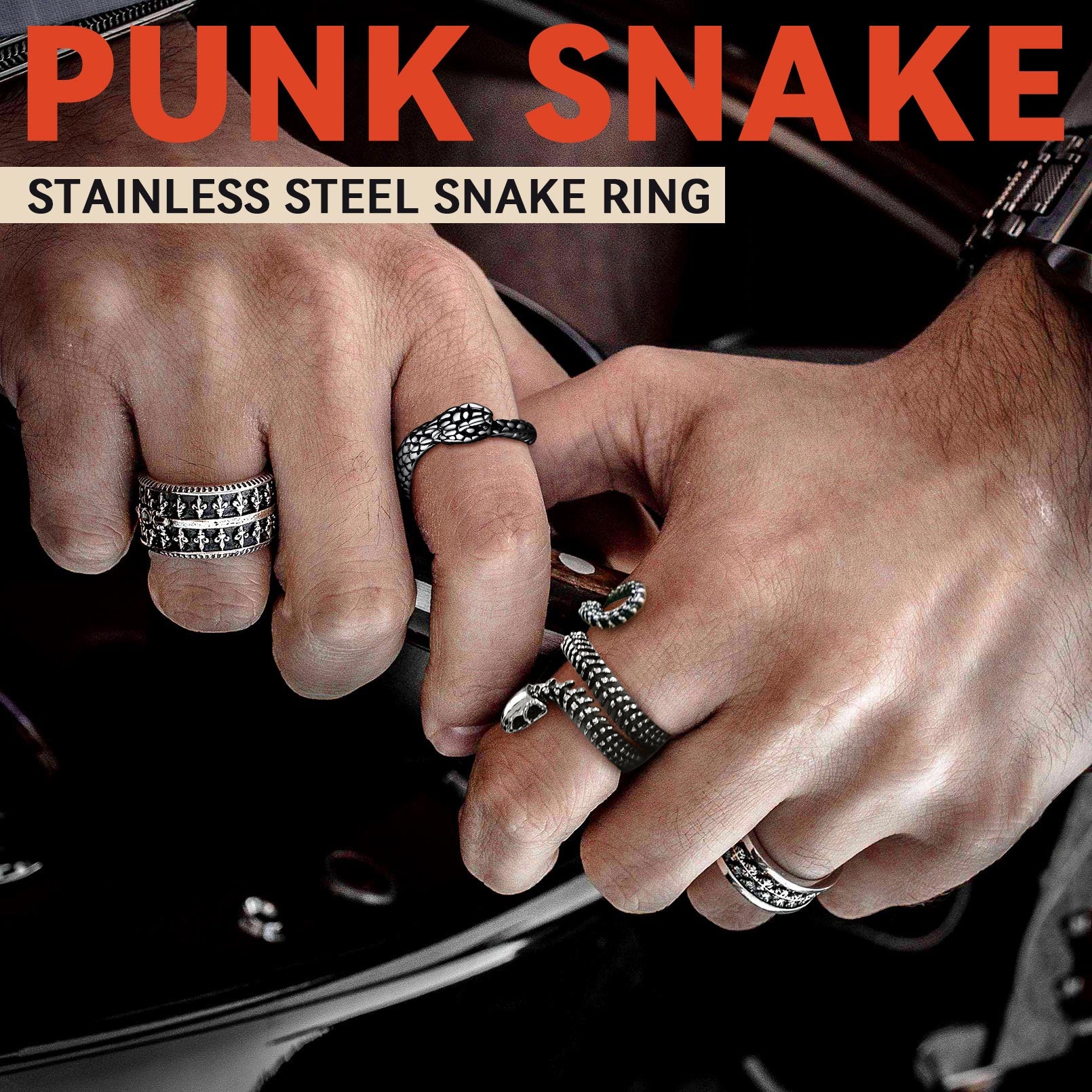 Gothic Snake Skull Bone Ring for Men Women