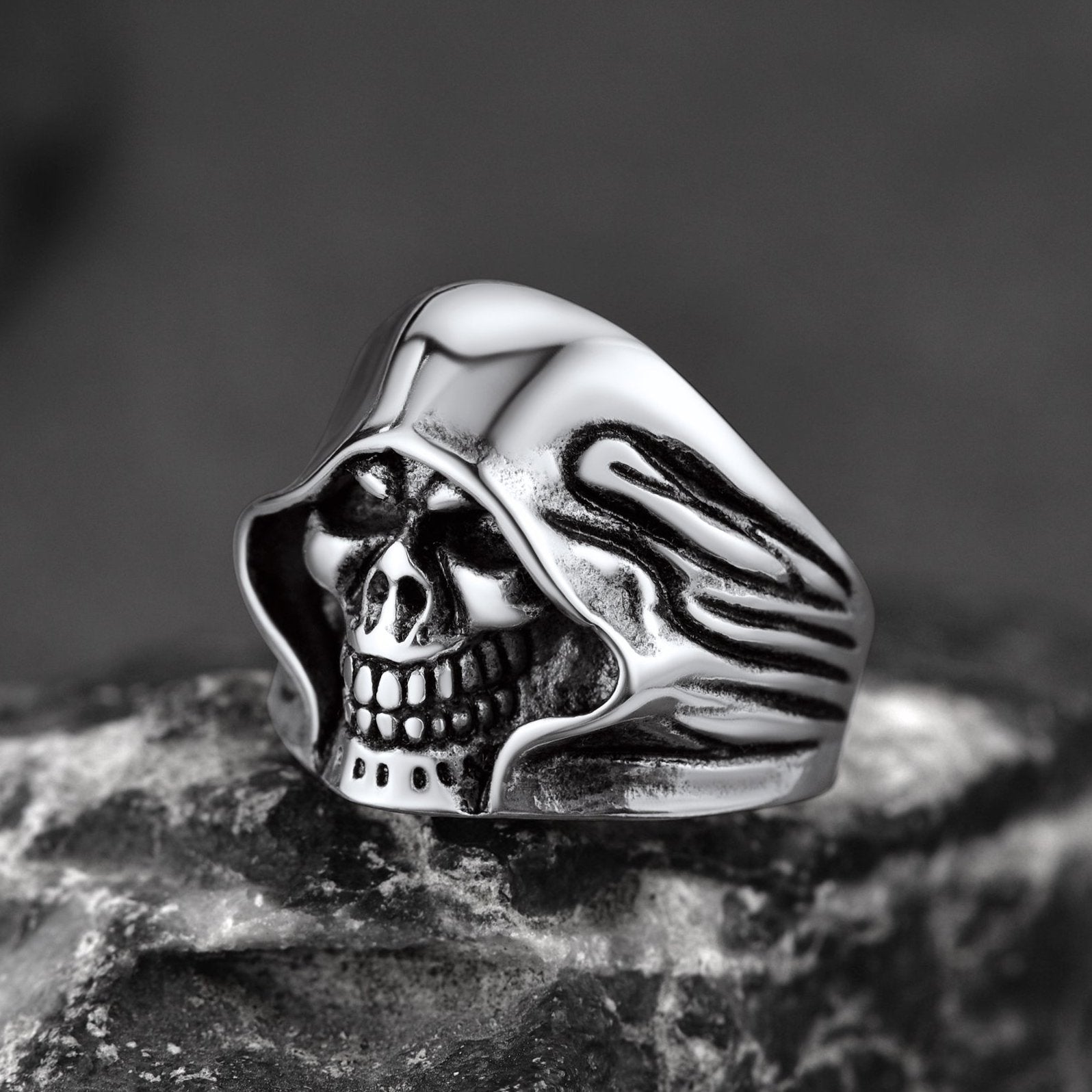 Gothic Grim Reaper Skull Ring for Men in Stainless Steel