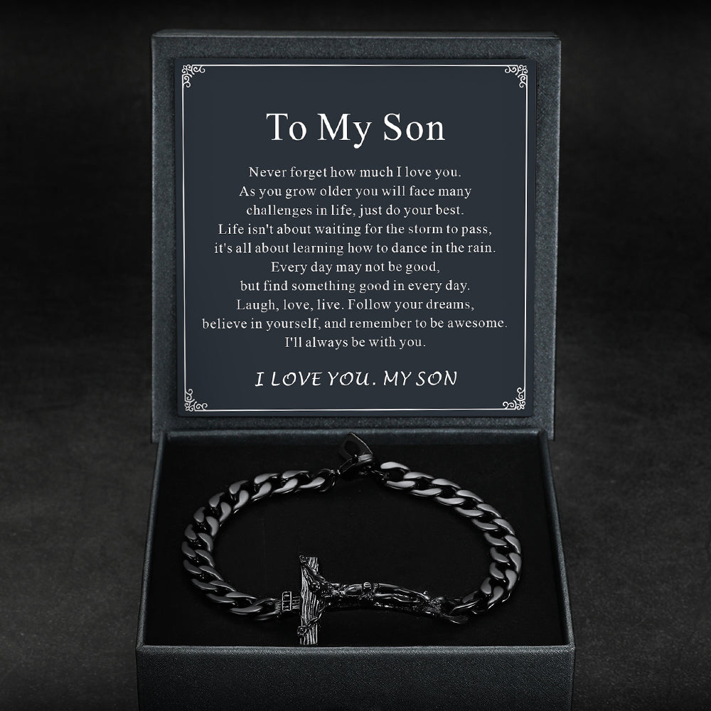 Black Christian Cross Cuban Chain Bracelet for Son