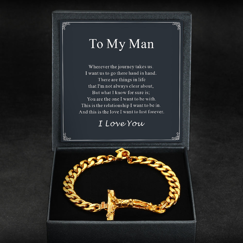 Gold Cross and Cuban Link Bracelet for Man