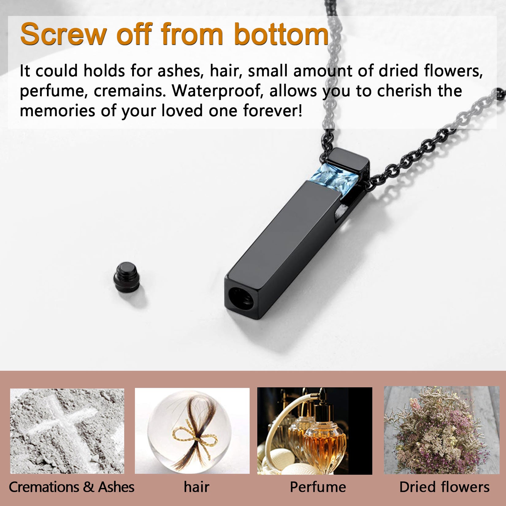 Custom Urn Necklace with Birthstone for Ashes, Hair, Perfume