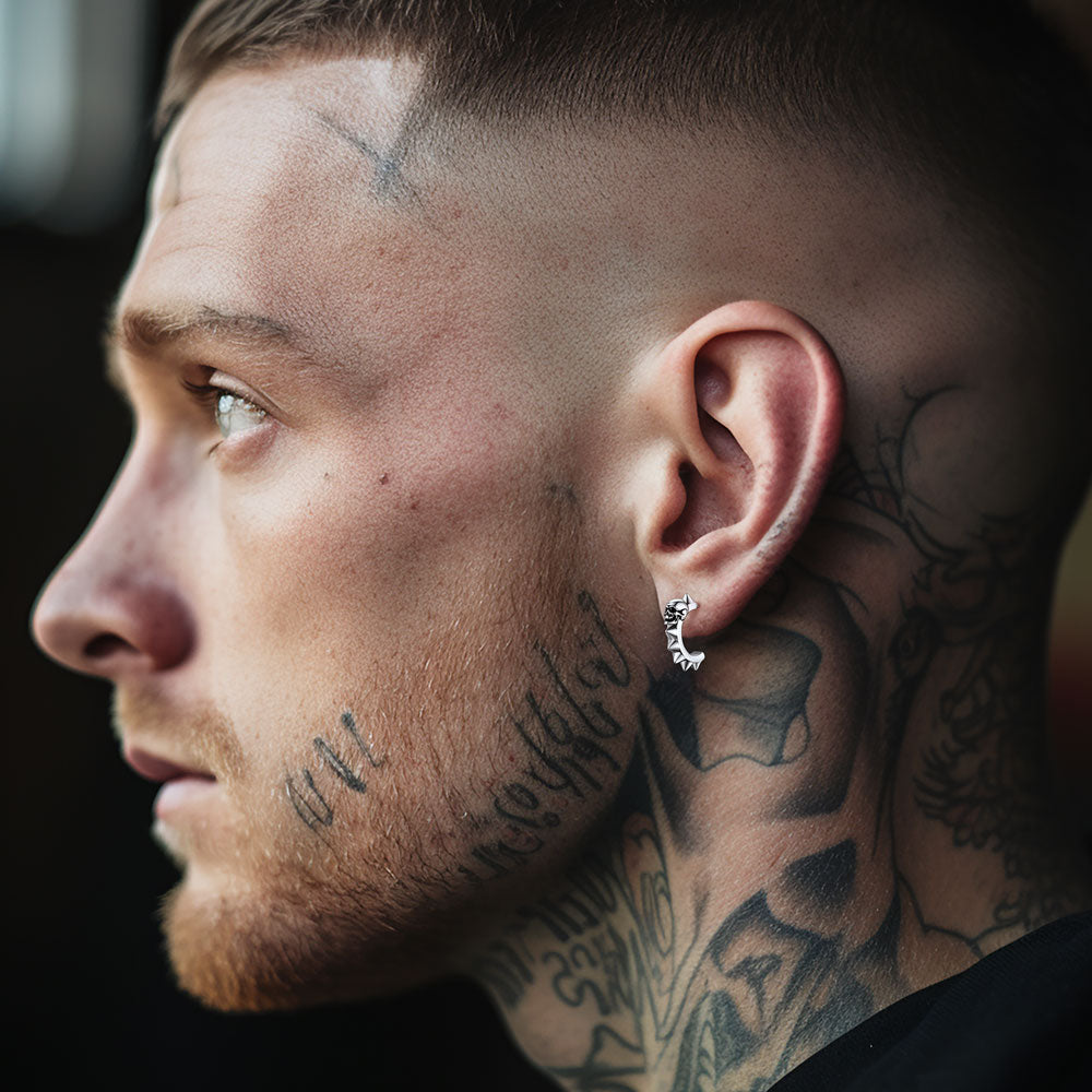 FaithHeart Half-Circle Skull Rivet Huggie Stud Earrings for Men FaithHeart