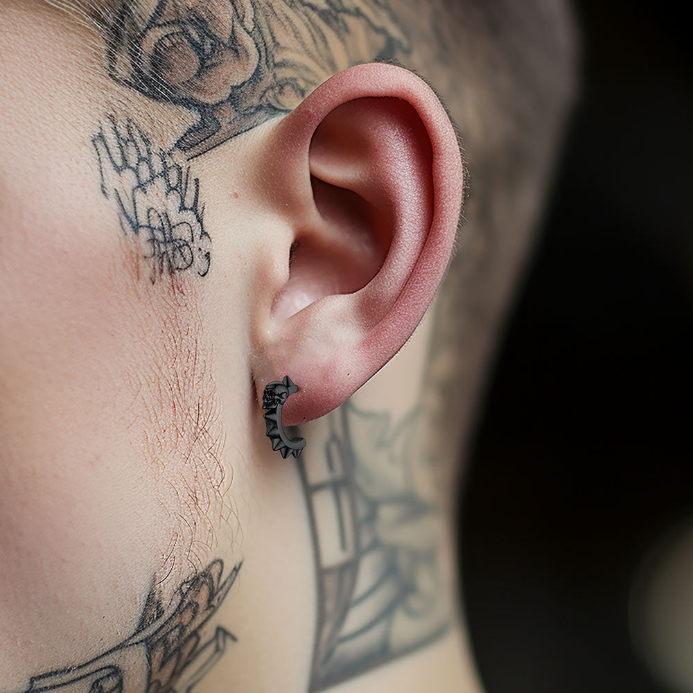 FaithHeart Half-Circle Skull Rivet Huggie Stud Earrings for Men FaithHeart