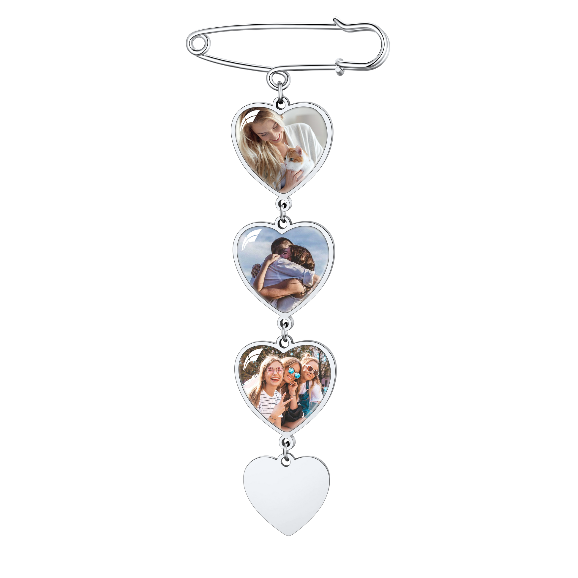 Personalized 1-3 Pictures Wedding Bouquet Charms Heart Brooch Pins