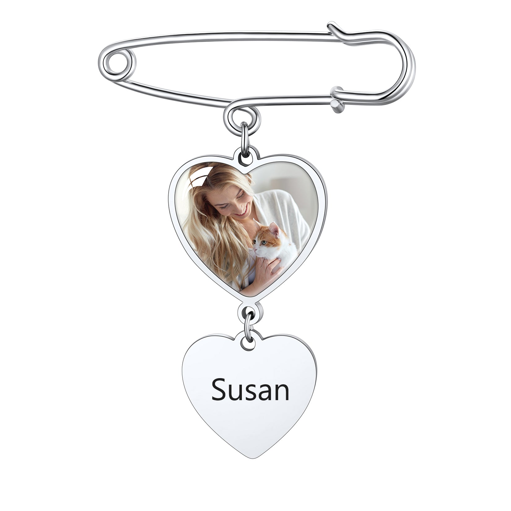 Personalized 1-3 Pictures Wedding Bouquet Charms Heart Brooch Pins