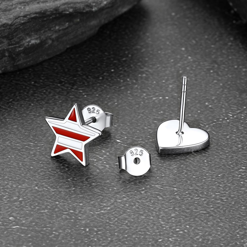 4th of July Heart Star Earrings American Flag Studs for Men