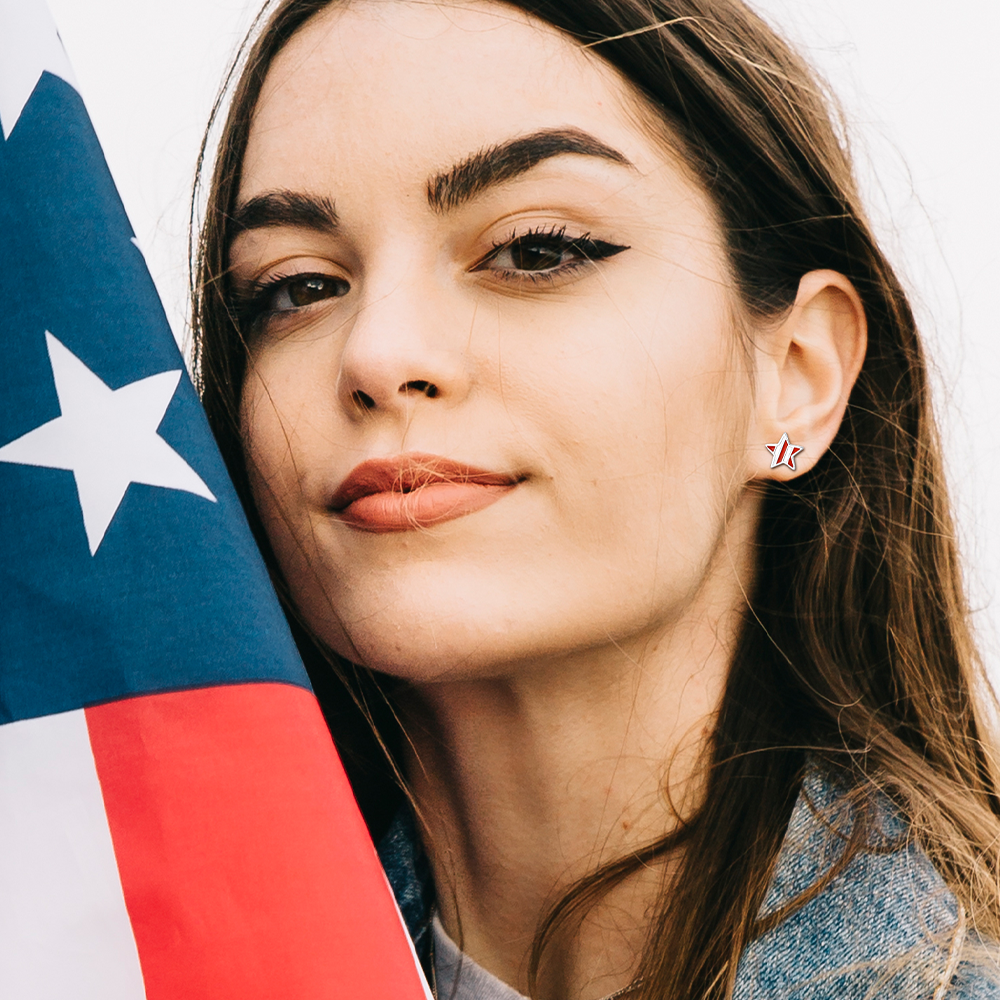 4th of July Heart Star Earrings American Flag Studs for Men