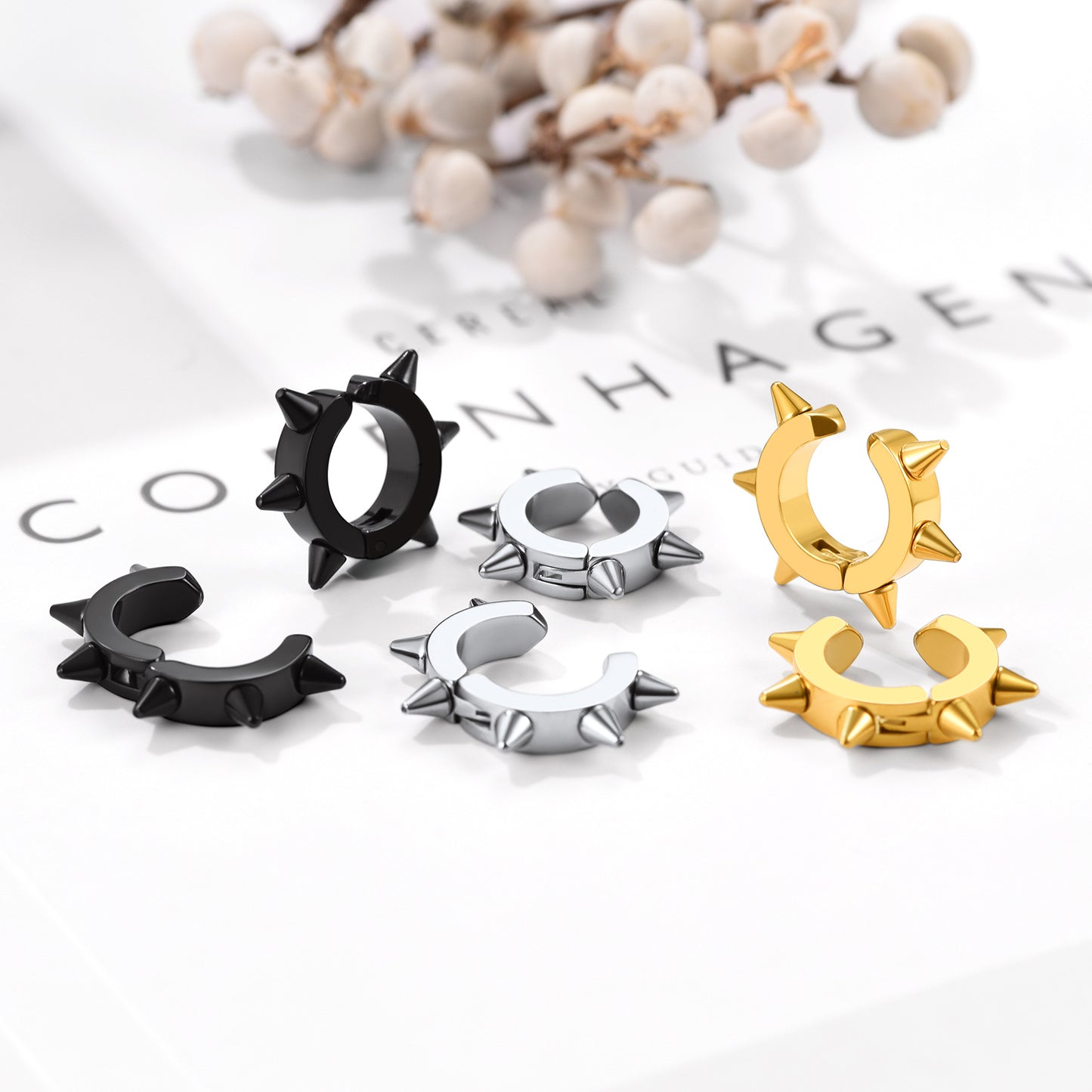 Spiky Clip-on Earrings for Men, various colors