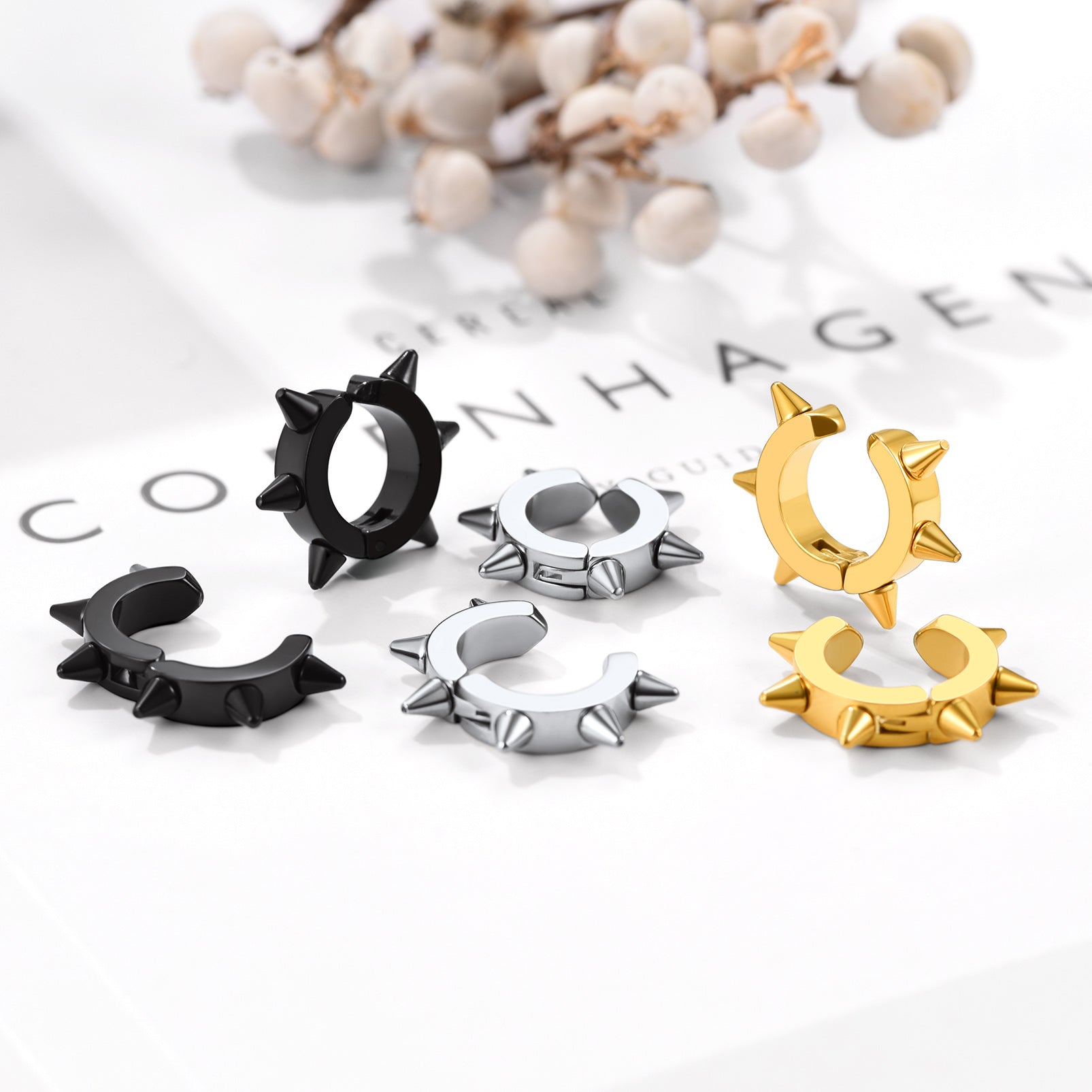 Spiky Clip-on Earrings for Men, various colors