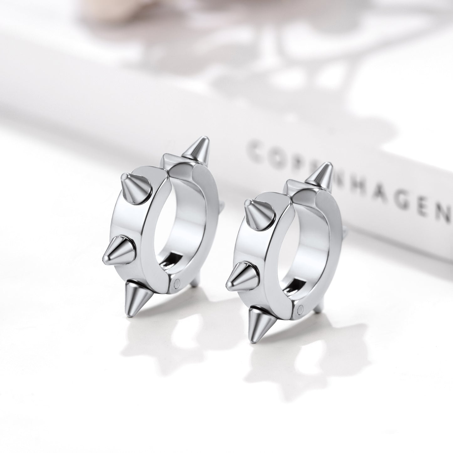 Silver Hedgehog Ear Clip Earrings for Men, Spiked design