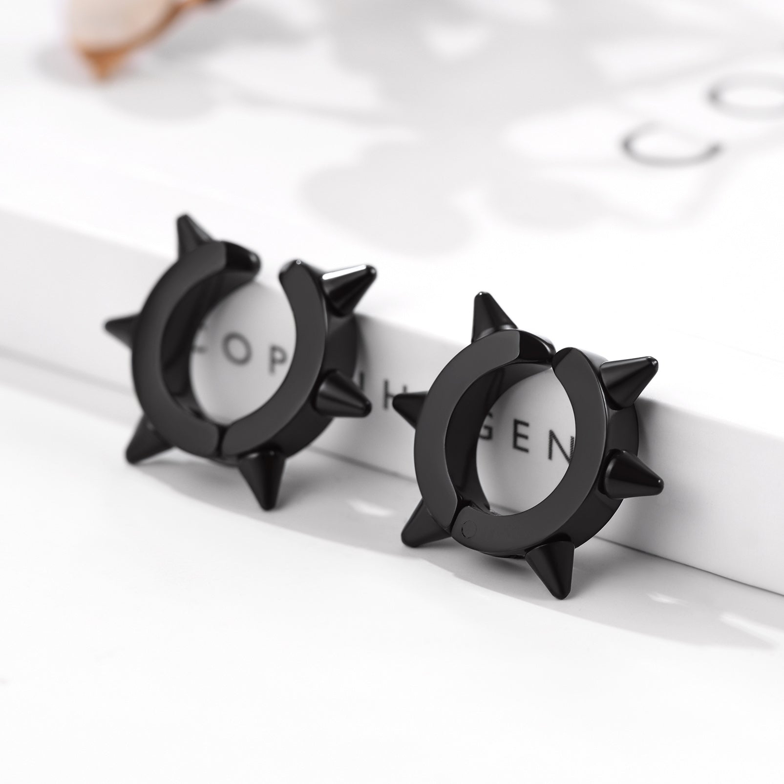 Black hedgehog ear clip earrings, unique design