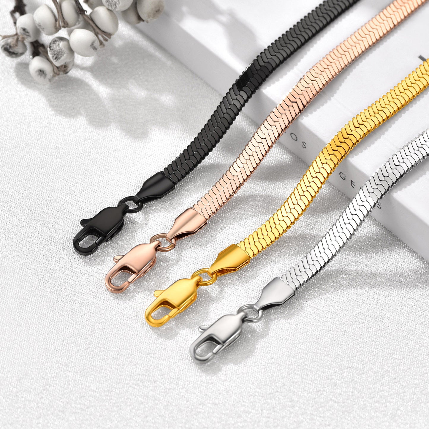 Herringbone Flat Chain Anklets Summer Jewelry For Women