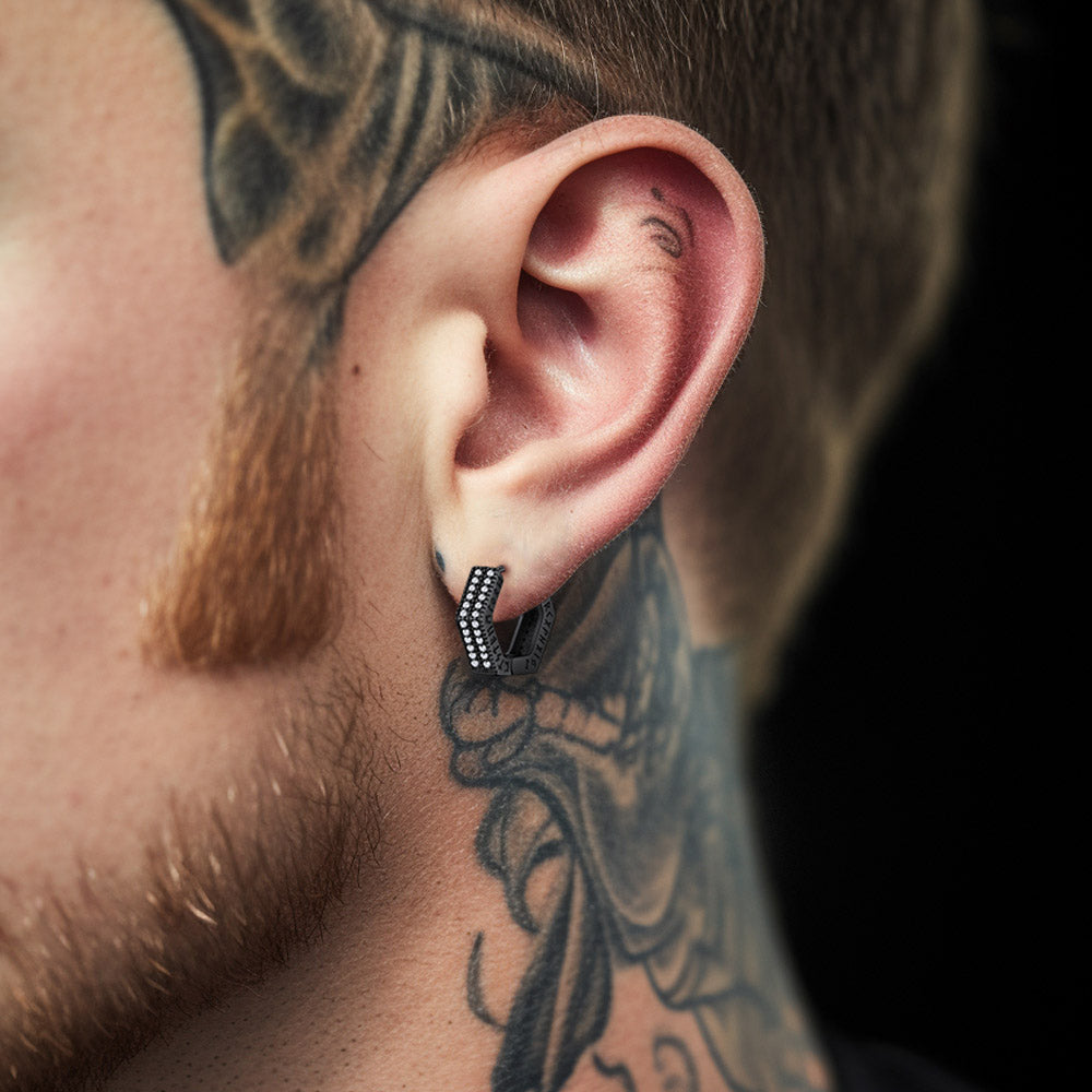 FaithHeart Hexagon Viking CZ  Hoop Earrings With Runes for Men FaithHeart Jewelry