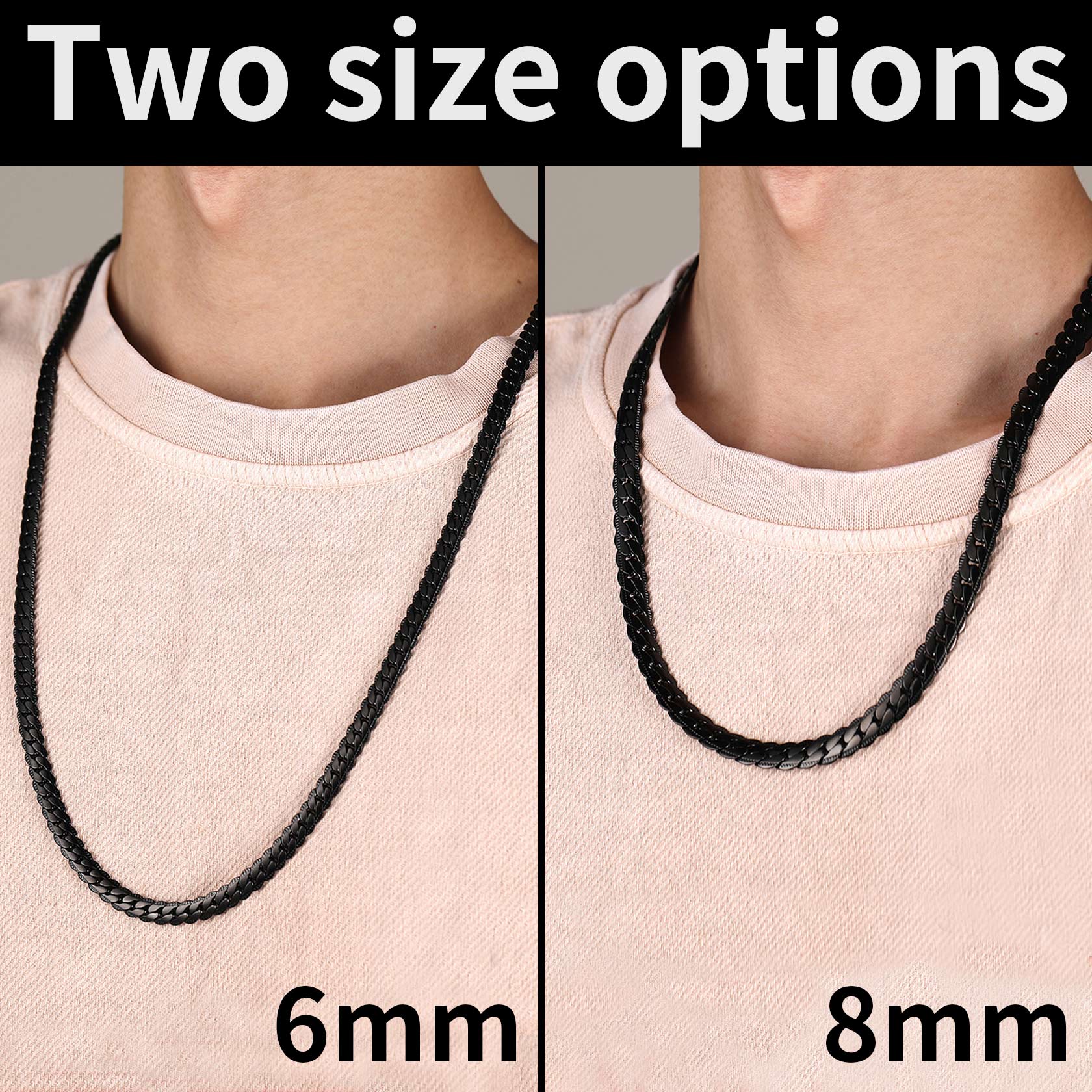 Gold tone Cuban link chain for men, 6/8mm width