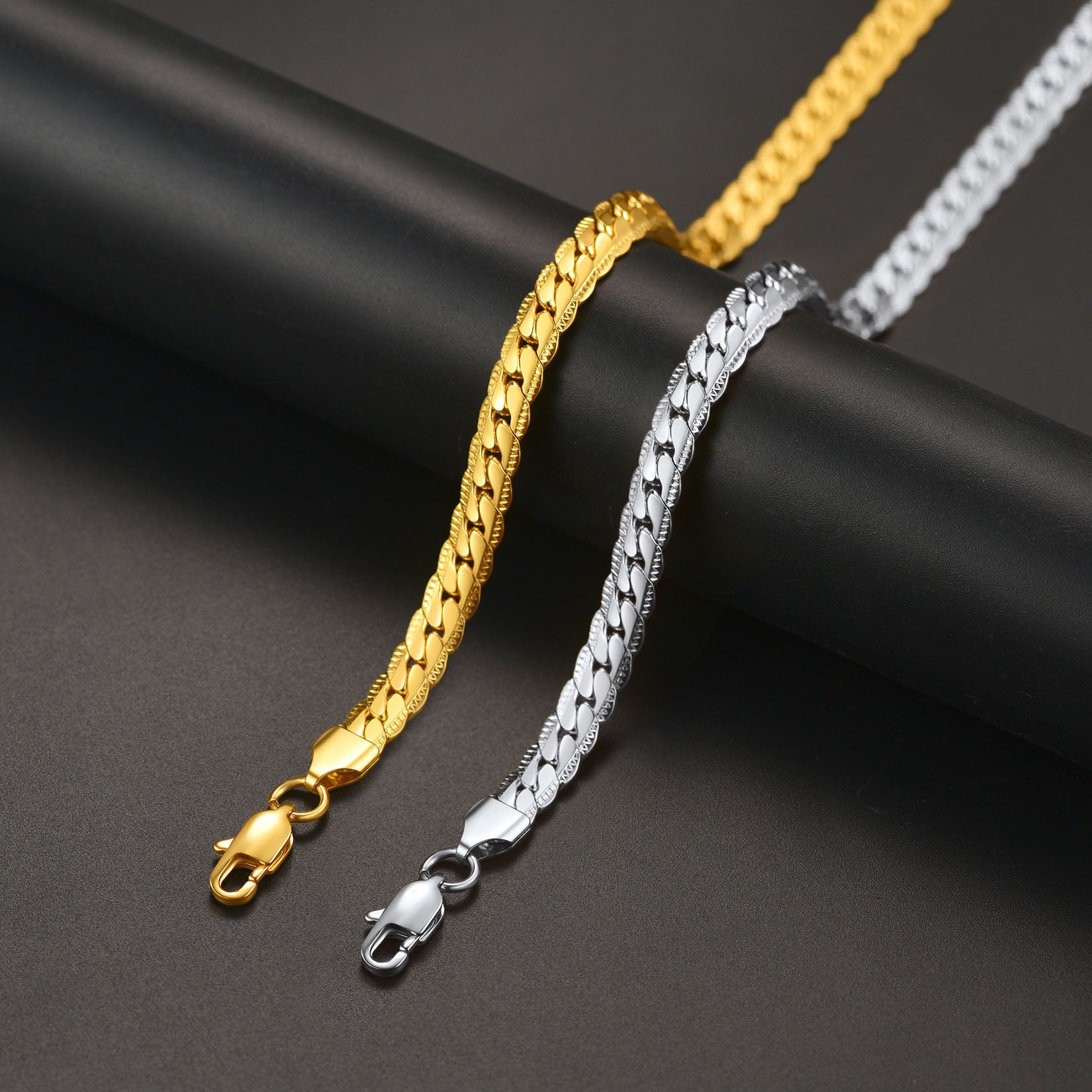 Hip Hop Cuban chain necklace close-up steel&gold color