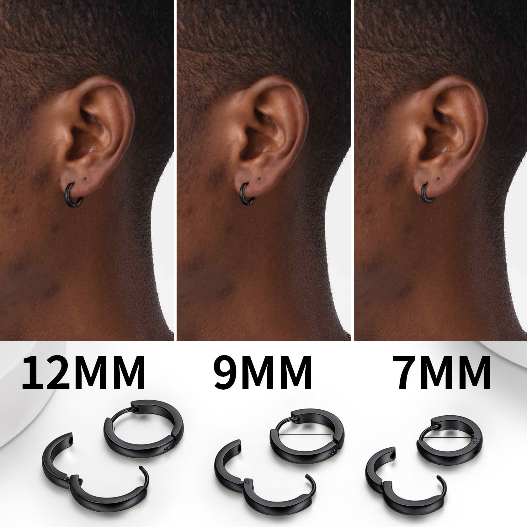 Classic 3 Pairs Hoop Earrings Set for Men and Women 3mm Wide