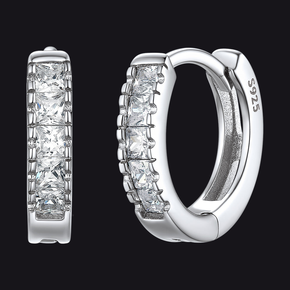 S925 Silver CZ Huggie Small Hoop Earrings for Men