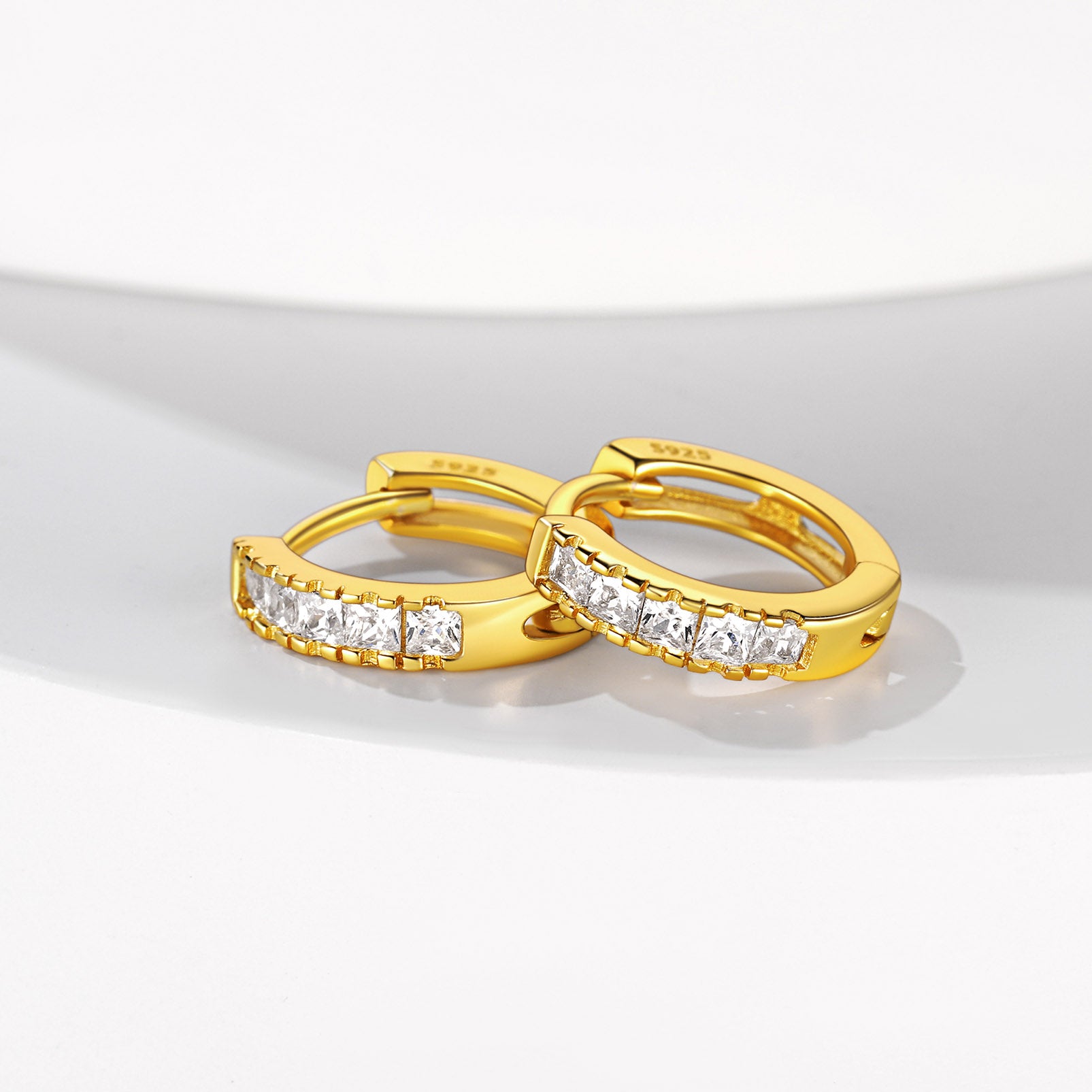 S925 Silver CZ Huggie Small Hoop Earrings for Men