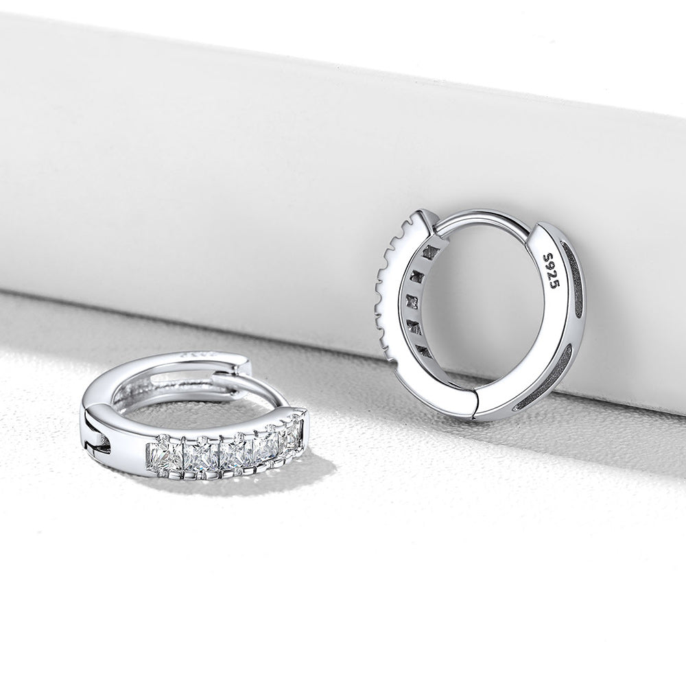 S925 Silver CZ Huggie Small Hoop Earrings for Men