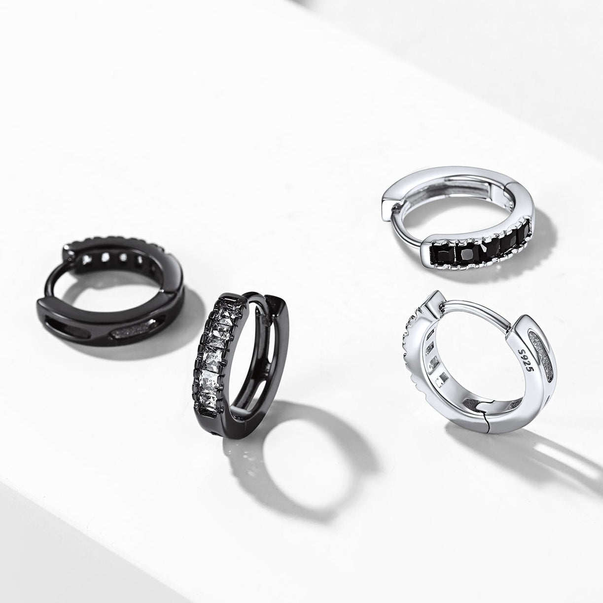 S925 Silver CZ Huggie Small Hoop Earrings for Men