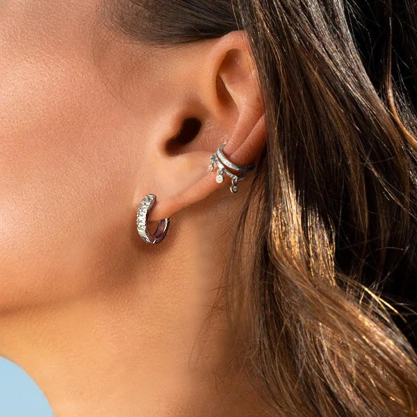 S925 Silver CZ Huggie Small Hoop Earrings for Men