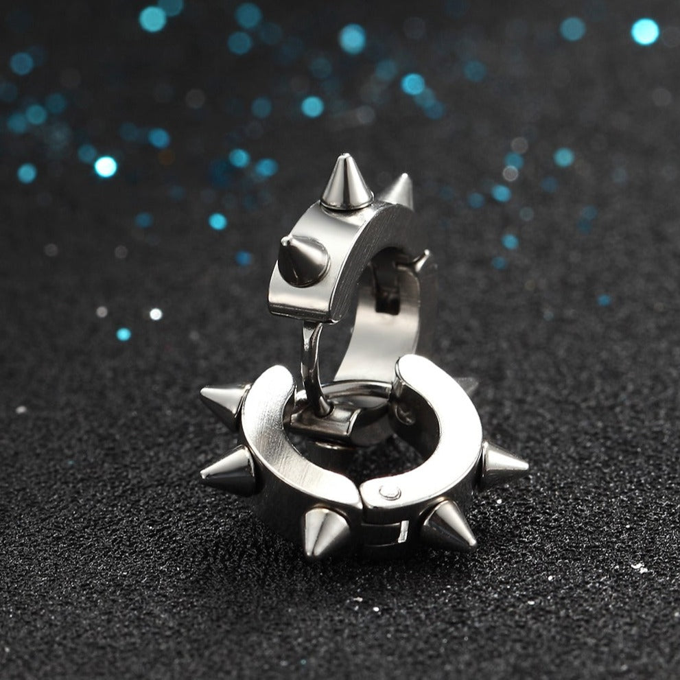 Silver spike hoop earrings