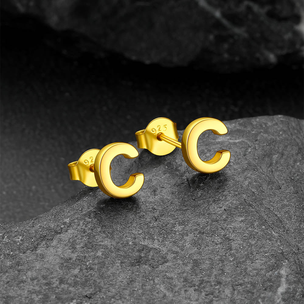 Gold-plated sterling silver 'C' stud earrings