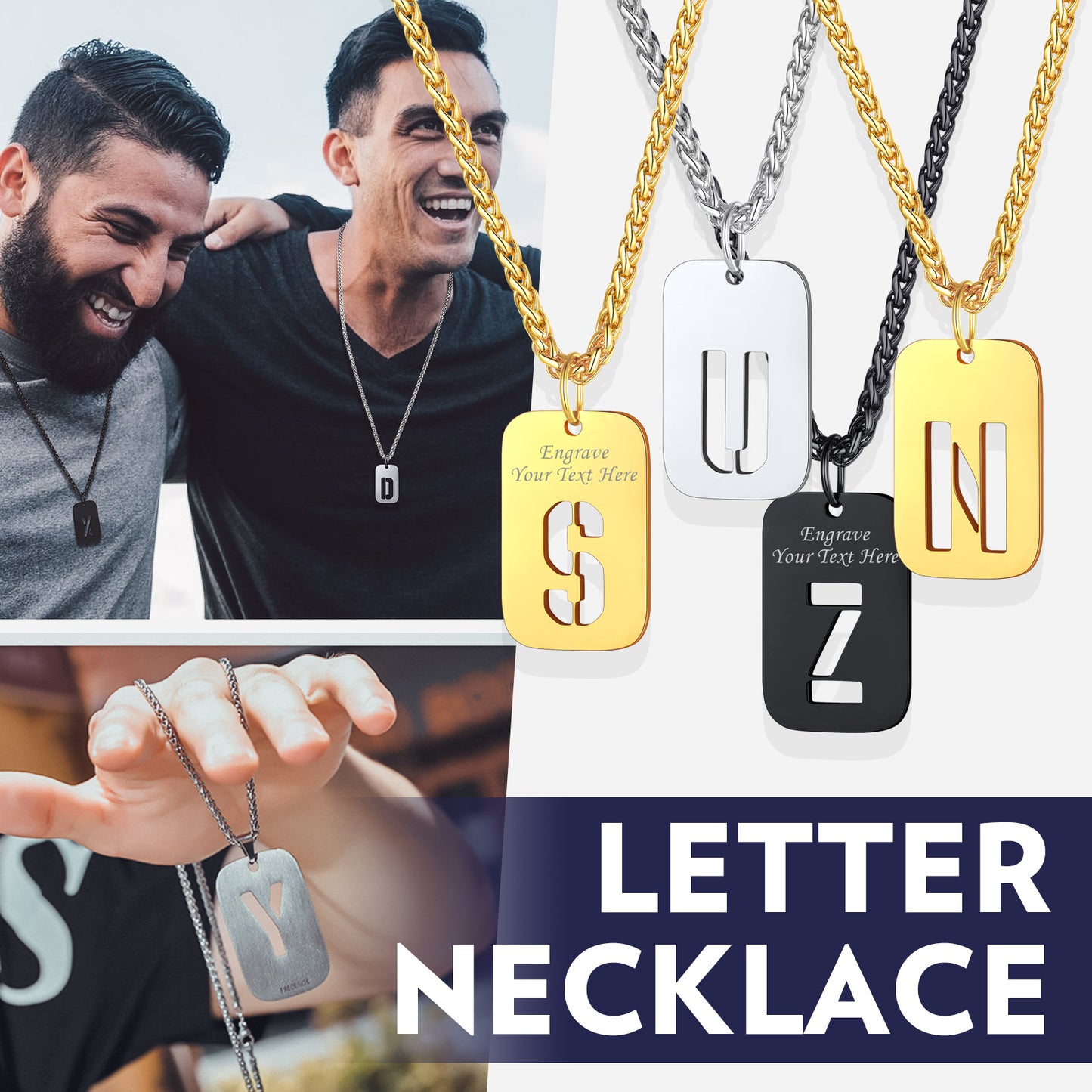 Personalized Initial Dog Tag Necklaces for Men and Women, Letter Necklace