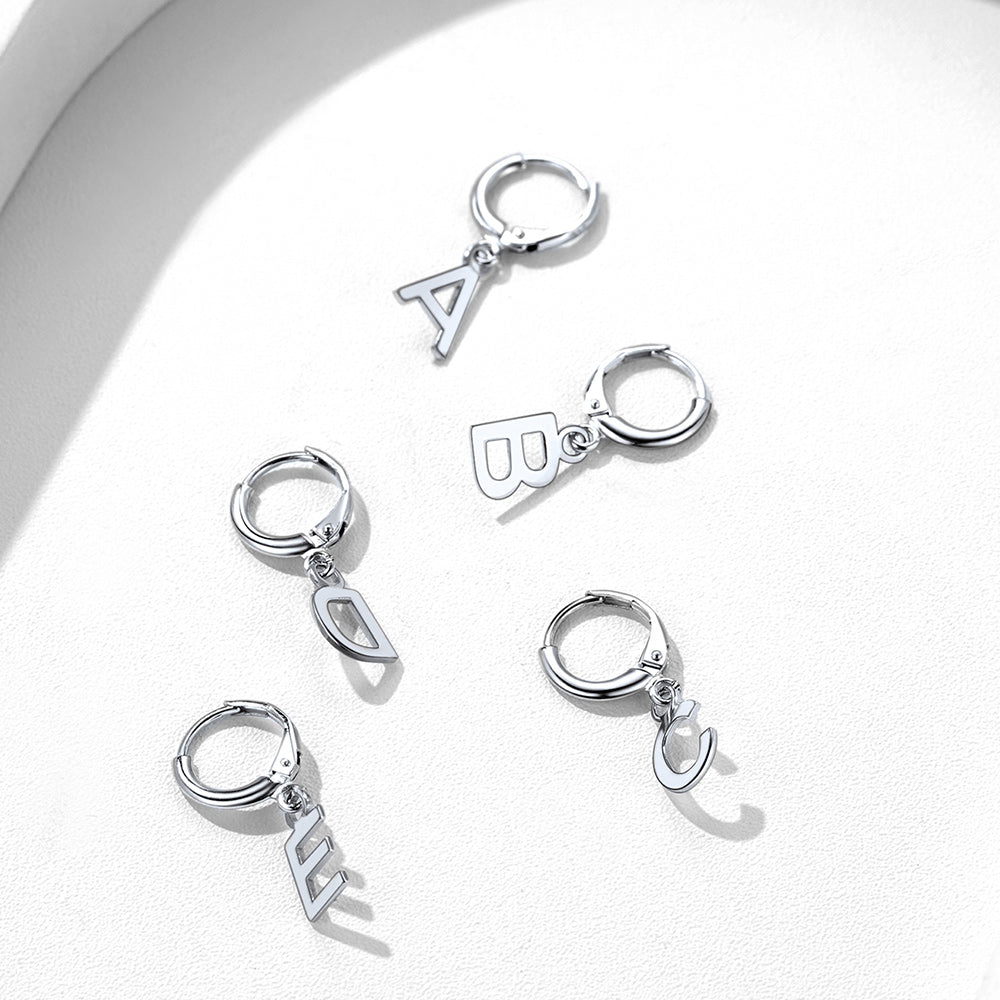 S925 Silver Initial Letter Dangle Earrings Gift for Women Men