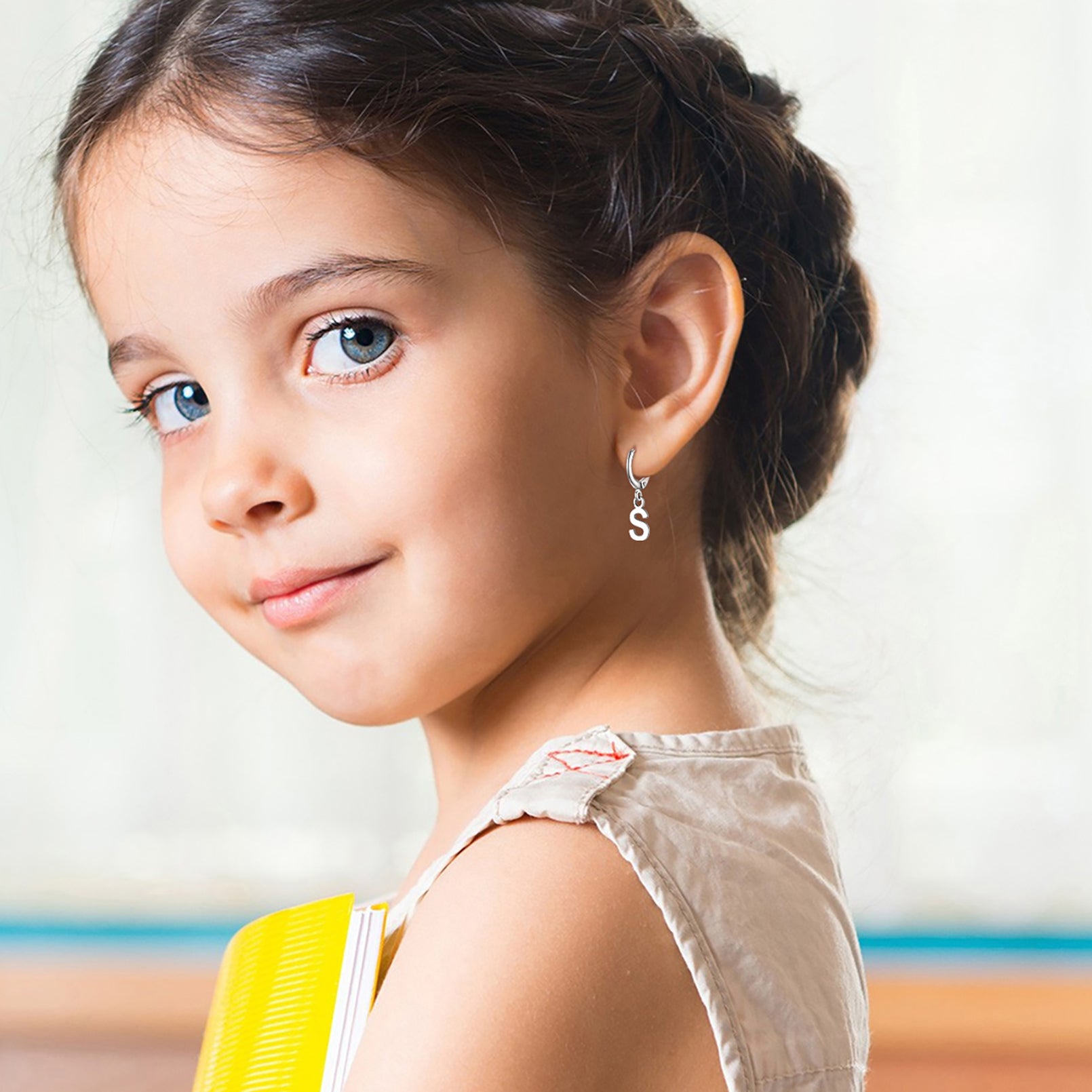 S925 Silver Initial Letter Dangle Earrings Gift for Women Men