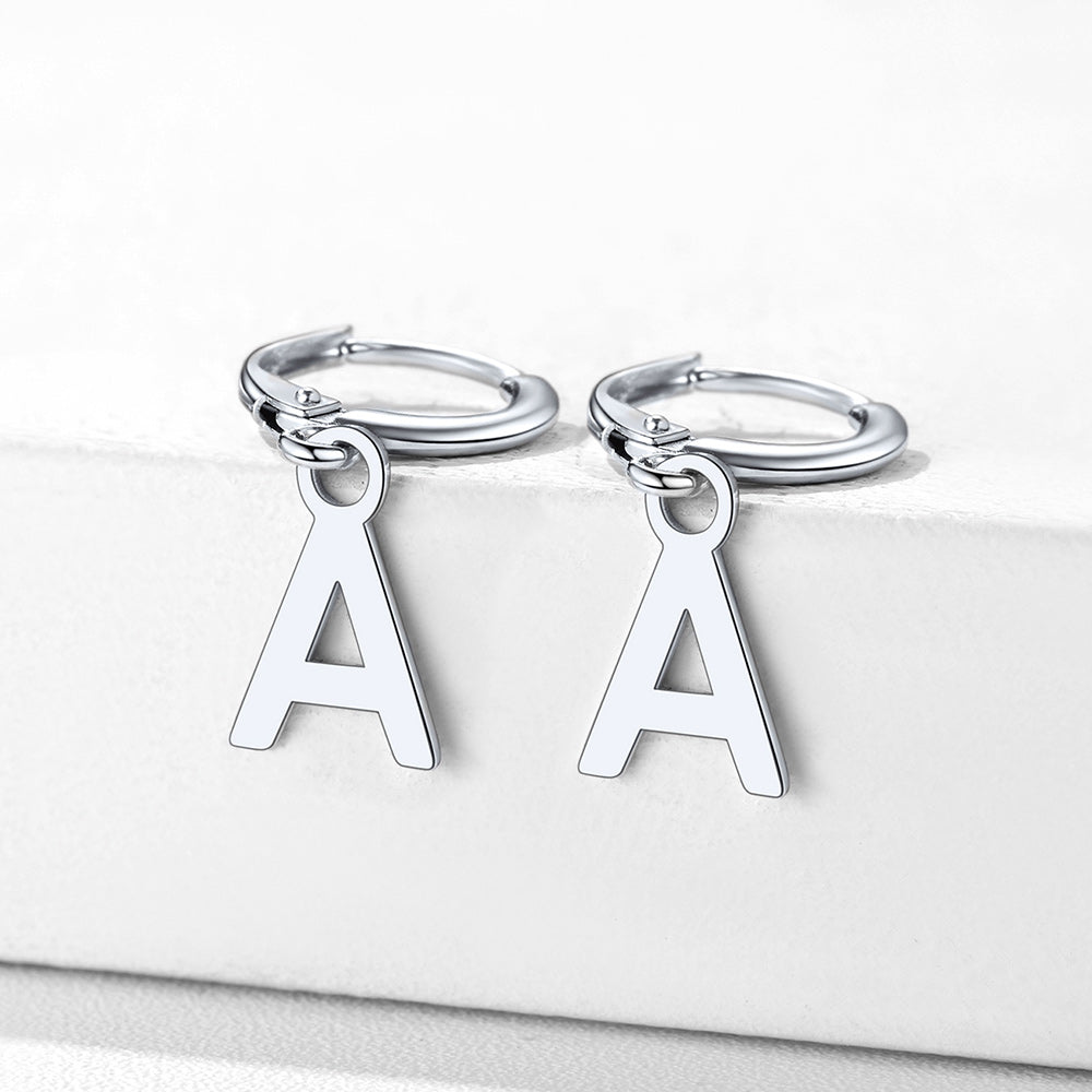 S925 Silver Initial Letter Dangle Earrings Gift for Women Men
