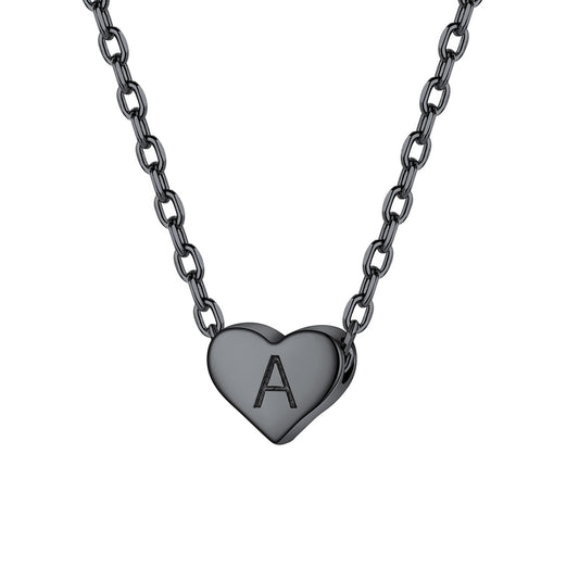 Initial A Heart Charm Necklace Black Platedimg