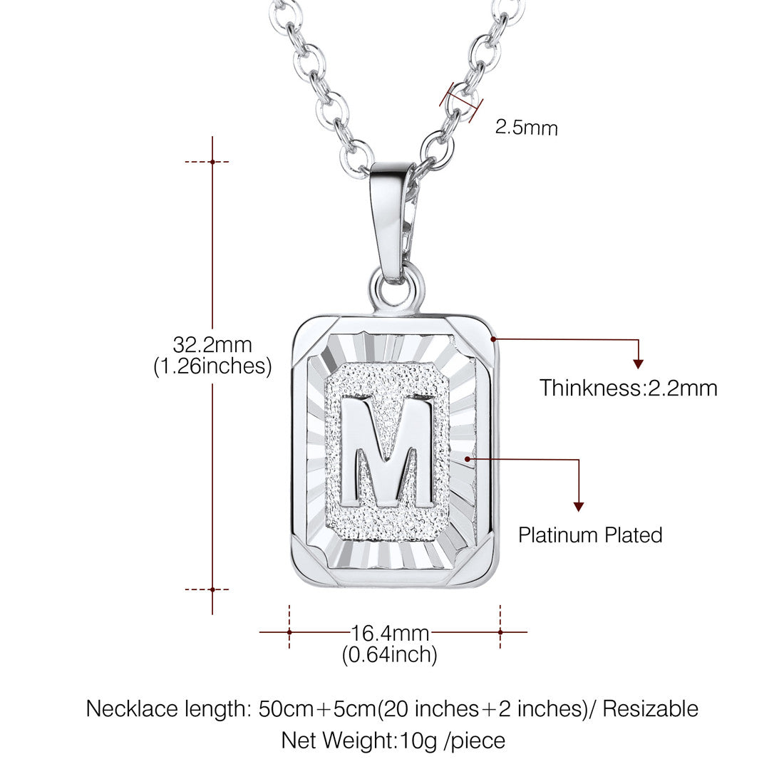 Initial M Letter Dog Tag Necklace for Men