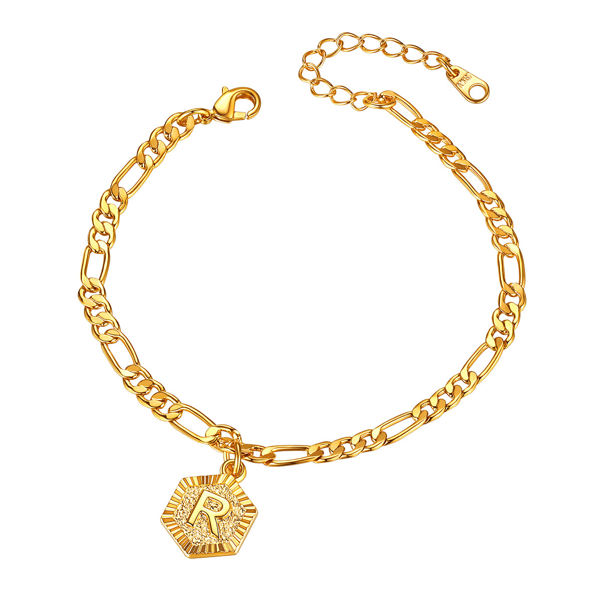 Gold Letter R Figaro Chain Ankle Bracelet For Women