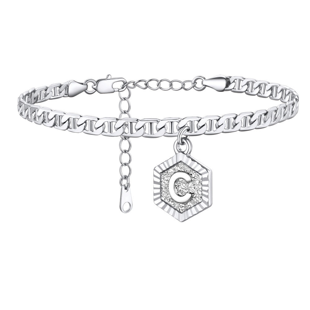 Initials A-Z Chain Link Ankle Bracelet Gift for Women Men