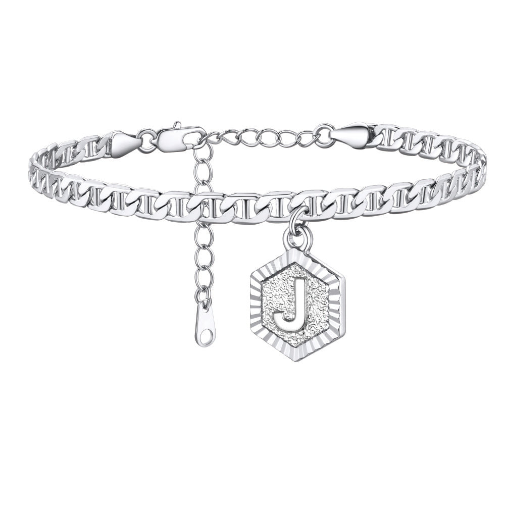 Initials A-Z Chain Link Ankle Bracelet Gift for Women Men