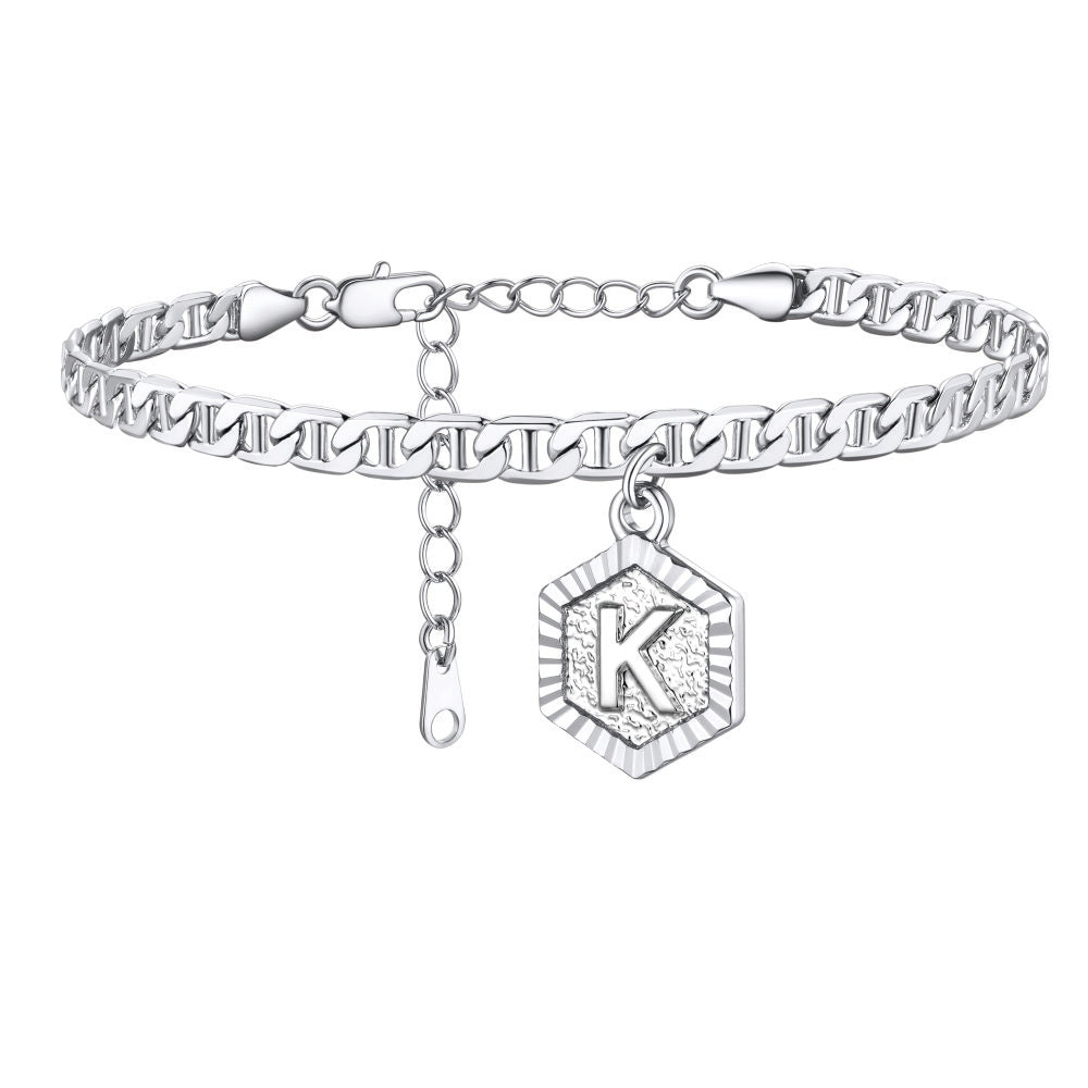 Initials A-Z Chain Link Ankle Bracelet Gift for Women Men