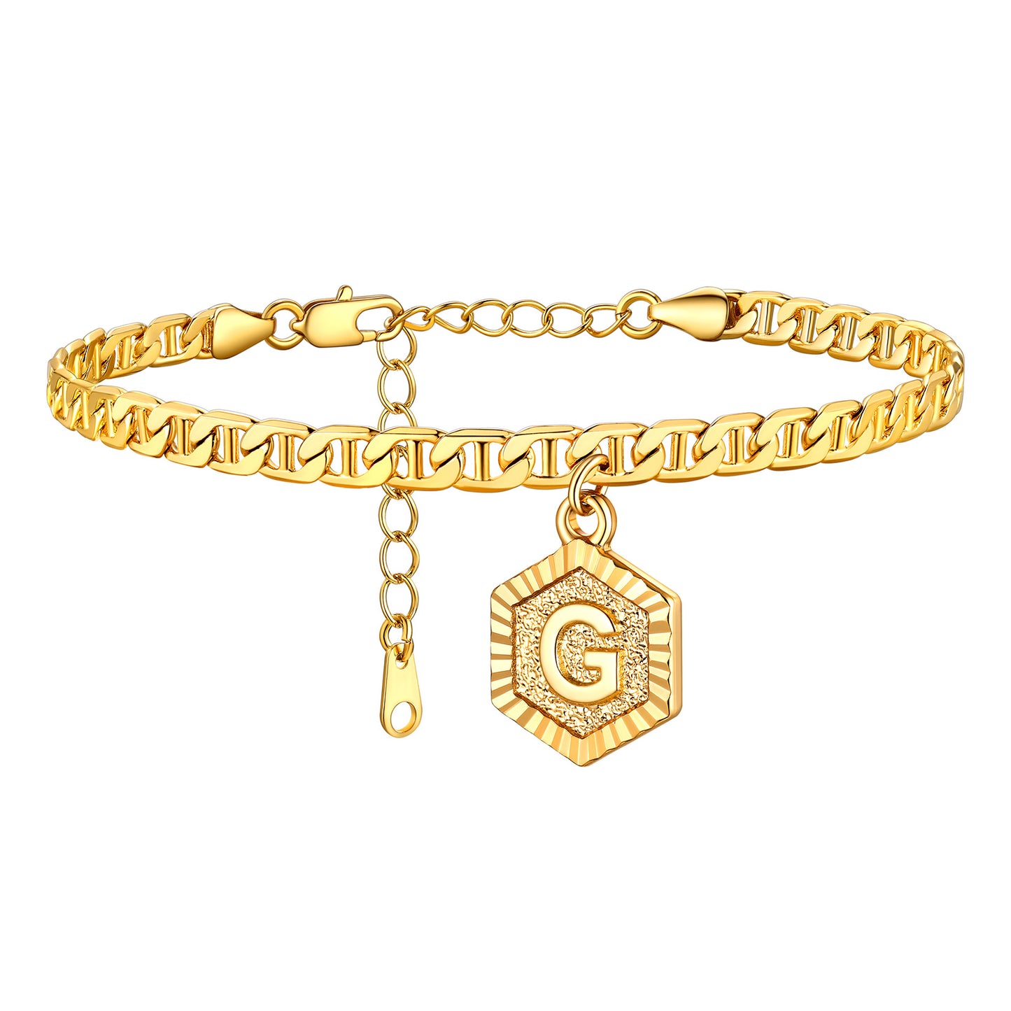 Gold Initial G Chain Link Ankle Bracelet for Women and Men